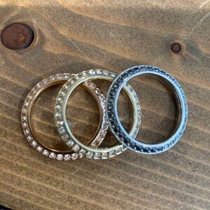 Fossil Set of Three Stainless Steel Diamond Rings Gold, Rose Gold, Black Size 7